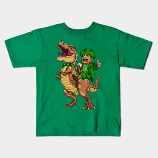 Leprechaun Riding Dinasour T Rex St Patrick Day Men Kids T-Shirt